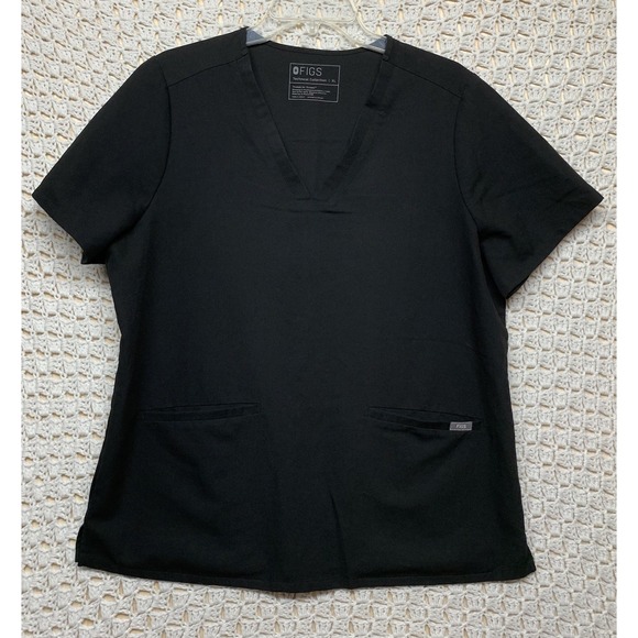 Figs Scrub Top Shirt Women XL Black Short Sleeve Techinical Collection 2-Pockets - Picture 1 of 7